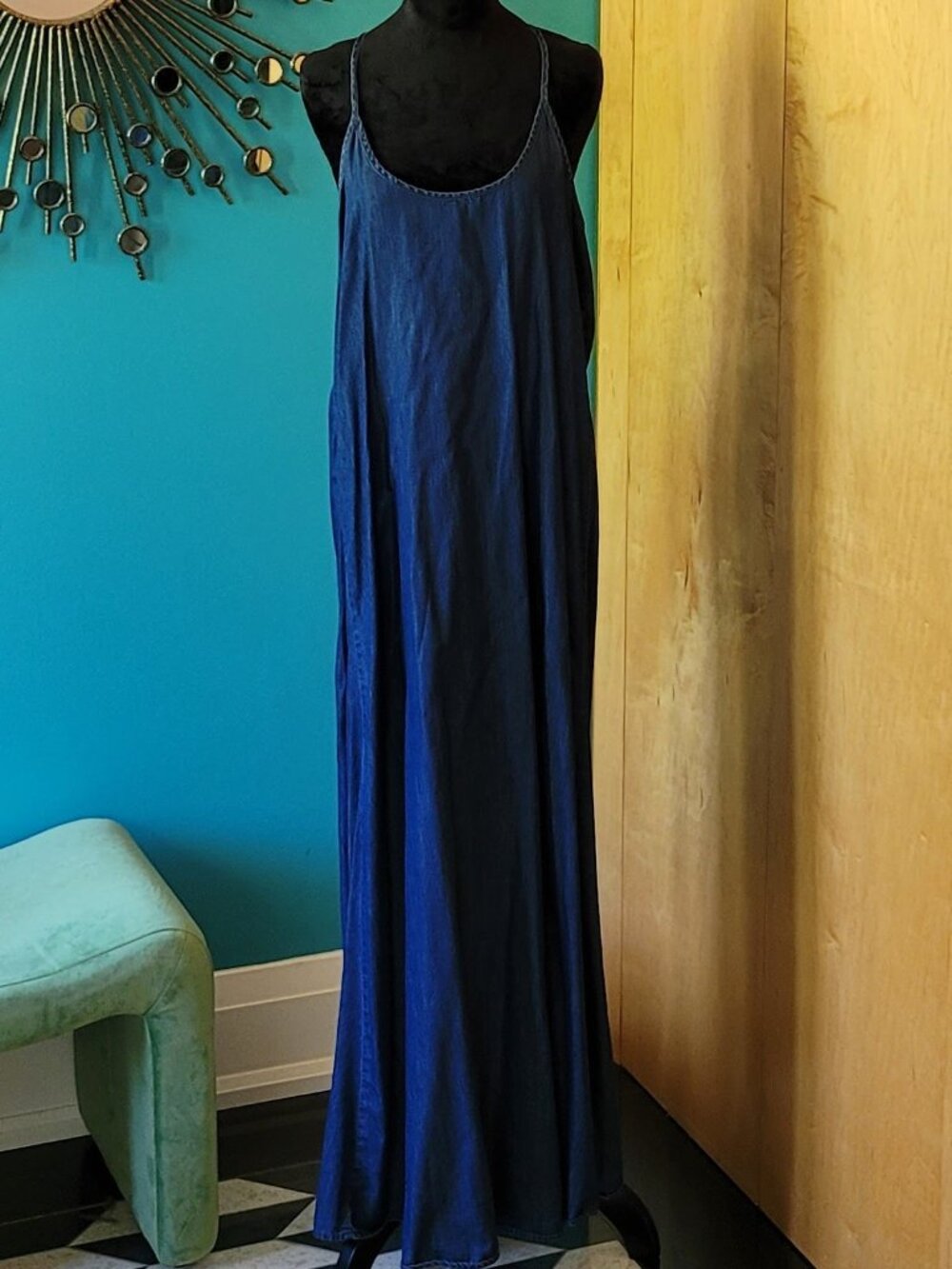EUC! | Love Stitch T-Back Maxi Dress | Medium/Dark Blue Chambray | Size Medium
